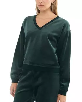 Велюровый вельветовый свитшот Marine Layer с V-образным вырезом, зеленый