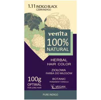 Venita 100% Natural краска для волос травяная 1.11 индиго черный, 100 г