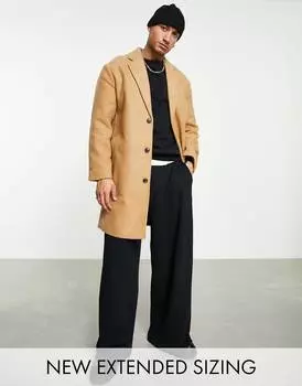 Верблюжье длинное длинное пальто из смесовой шерсти ASOS DESIGN
