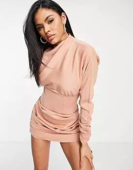 Верблюжье платье мини со структурированной талией и драпировкой ASOS DESIGN