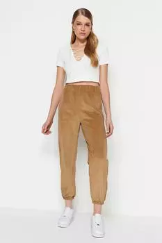 Верблюжьи тканые брюки с высокой талией Trendyol, коричневый