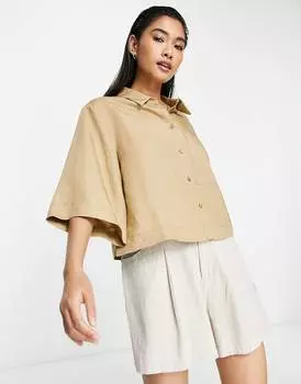 Верблюжья рубашка свободного кроя из льна Topshop co-ord