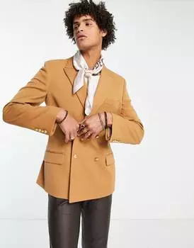 Верблюжий блейзер с золотыми пуговицами ASOS DESIGN Wedding