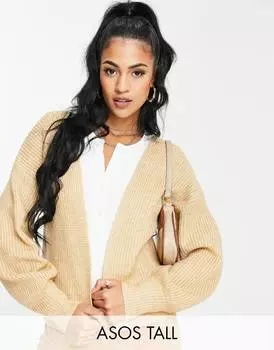 Верблюжий кардиган свободного кроя ASOS DESIGN Tall от края до края