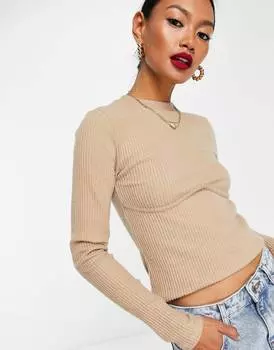 Верблюжий меланжевый топ из сверхмягкой ткани в рубчик со швами ASOS DESIGN