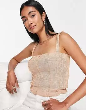 Верблюжий жилет из фактурной ткани со швами ASOS DESIGN