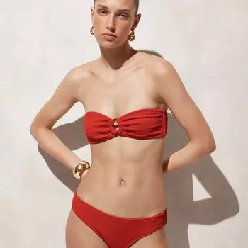Верх бикини-бандо с фактурным о-образным кольцом Heritage J.Crew, красный