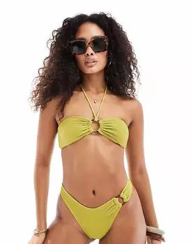 Верх бикини Lindex Brie из крепа на шее зеленого цвета