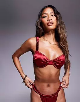 Верх бикини на косточках со сборками South Beach вишневого цвета