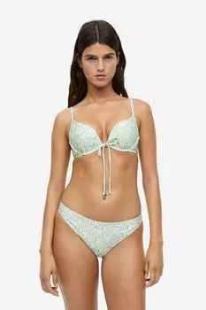 Верх бикини с эффектом пуш-ап H&M, светло-зеленый/цветочный