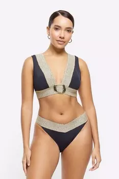 Верх бикини с эластичной пряжкой River Island, черный