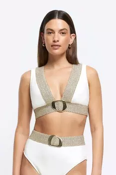 Верх бикини с эластичной пряжкой River Island, бежевый