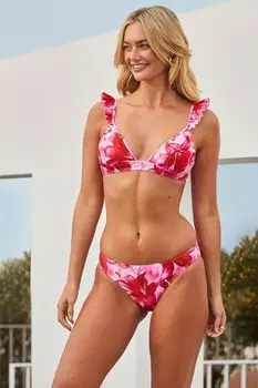 Верх бикини с цветочным принтом и оборками Sosandar, розовый
