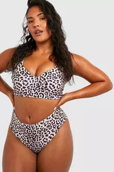 Верх бикини с двусторонним вырезом и принтом Boohoo, коричневый