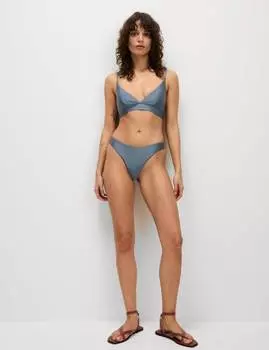 Верх бикини с глубоким вырезом и подкладкой Marks & Spencer, цвет Grey blue