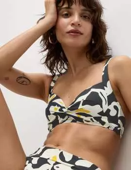 Верх бикини с глубоким вырезом и принтом Marks & Spencer, цвет Saffron mix