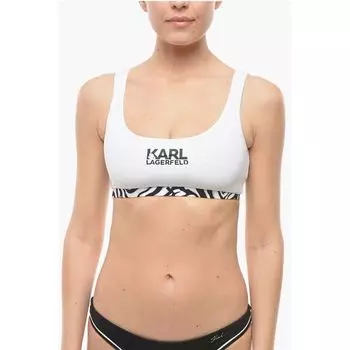 Верх бикини с глубоким вырезом, вырезом и изображением животных Karl Lagerfeld, Black and White