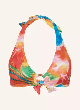 Верх бикини с вырезом халтерне, сконструированный с райским цветочным узором Lauren Ralph Lauren, мультиколор