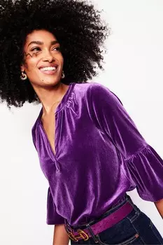 Верх из бархата с вырезом оборкой Boden, фиолетовый