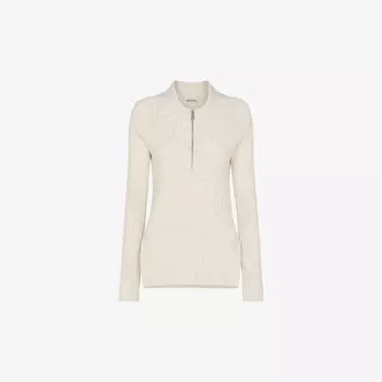 Верх из хлопка и переработанного полиэстера с воротником-поло и полумолнией Whistles, бежевый