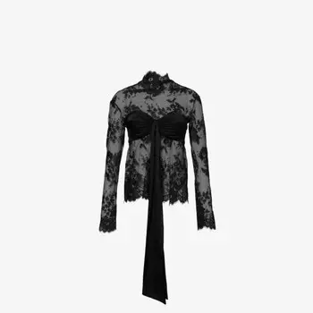 Верх из смеси хлопка и цветочного кружева с бантом и вышивкой Zimmermann, черный