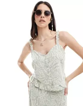 Верх на пуговицах из смесового льна Vero Moda в сочетании с абстрактным принтом