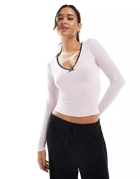 Верх пижамы Cotton On с длинными рукавами в розовую вафельную ткань Cotton:On