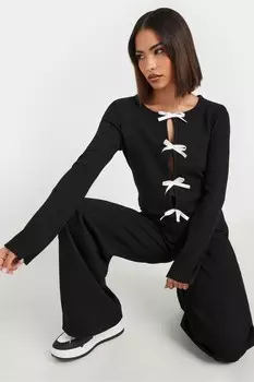 Верх с бантом и ребристым узором Pixiegirl Petite, черный
