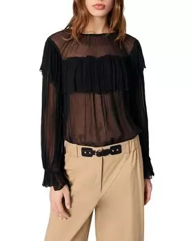 Верх с рюшами из шифона Maje, черный