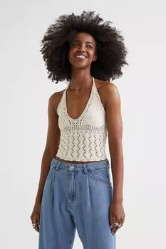 Верх с застежкой на шею H&amp;M, светло-бежевый