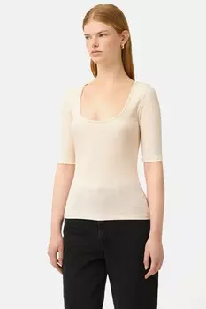 Верх в рубчик с овальным вырезом Jigsaw, бежевый