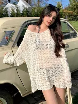 Верх женского купальника DAZY, ажурный, вязаный, с заниженной линией плеча, абрикосовый цвет