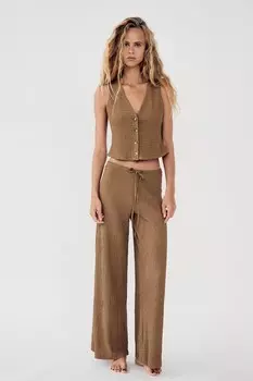 Верх жилета с текстурированной структурой ZARA, коричневый