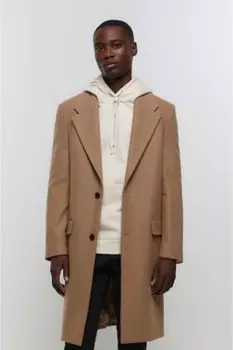 Верхнее пальто из шерсти премиум-класса River Island, коричневый