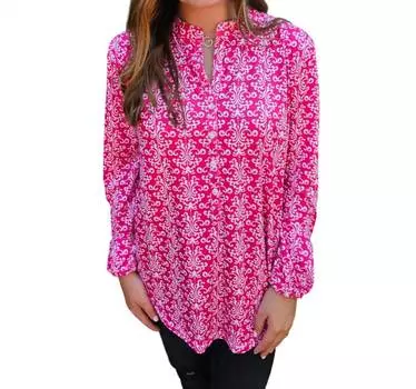 Верхний пуловер с принтом и пуговицами в розово-белом цвете Erma’s Closet