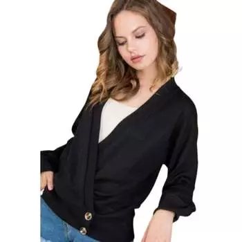 Верхняя часть с накидкой и пуговицами спереди, длинный рукав, трикотажный топ FASHNZFAB, черный