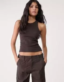 Верхняя часть топа-гонщика Stradivarius в рубчик коричневого цвета