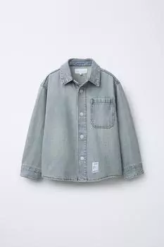 Верхняя джинсовая рубашка с надписью ZARA, цвет Blue/Green