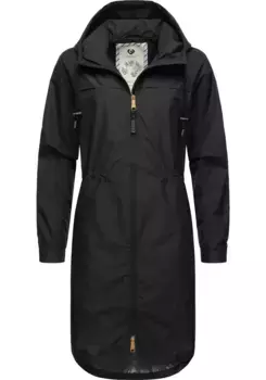 Верхняя куртка Ragwear "Белинка" с капюшоном, стильная длинная и очень легкая переходная куртка, черный