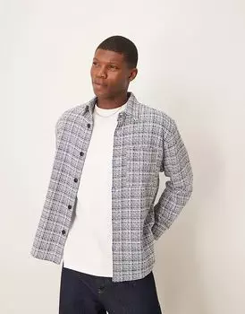 Верхняя рубашка из букле в сине-кремовую клетку Selected Homme