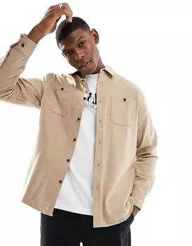 Верхняя рубашка из чесаной фланели цвета камня Threadbare