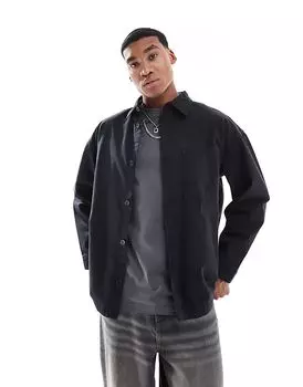 Верхняя рубашка из плотного твила черного цвета Jack & Jones