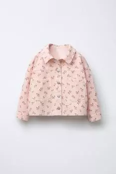 Верхняя рубашка из саржи в цветочек ZARA, розовый