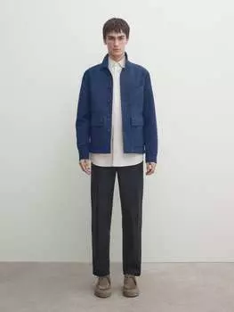 Верхняя рубашка из смеси хлопка и льна Massimo Dutti, синий