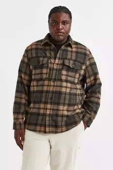 Верхняя рубашка из твила H&M, темно-зеленый хаки/клетка