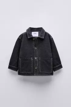 Верхняя рубашка из твила с отстрочкой ZARA, синий