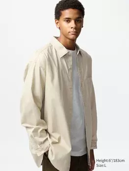 Верхняя рубашка из твила Uniqlo, цвет 32 бежевый