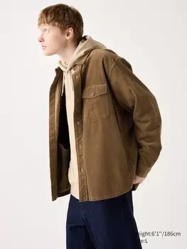 Верхняя рубашка из вельвета с карманом Uniqlo, коричневый