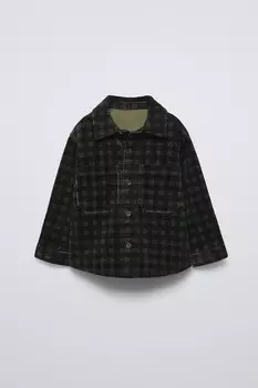 Верхняя рубашка из вельвета в клетку ZARA, черный/зеленый