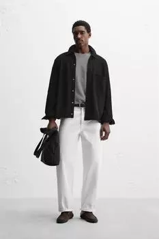 Верхняя рубашка из замшевой кожи ZARA, черный